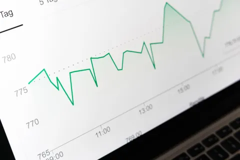 Detaillierte Nahaufnahme eines Finanzdiagramms auf einem Computerbildschirm, das Datentrends zeigt.