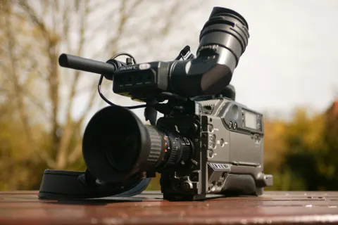 Hochwertige Broadcast-Kamera im Freien, ideal f&uuml;r Medien- und Videoprojekte.