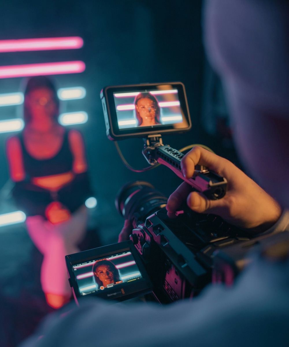 Filming our actor on a neon set