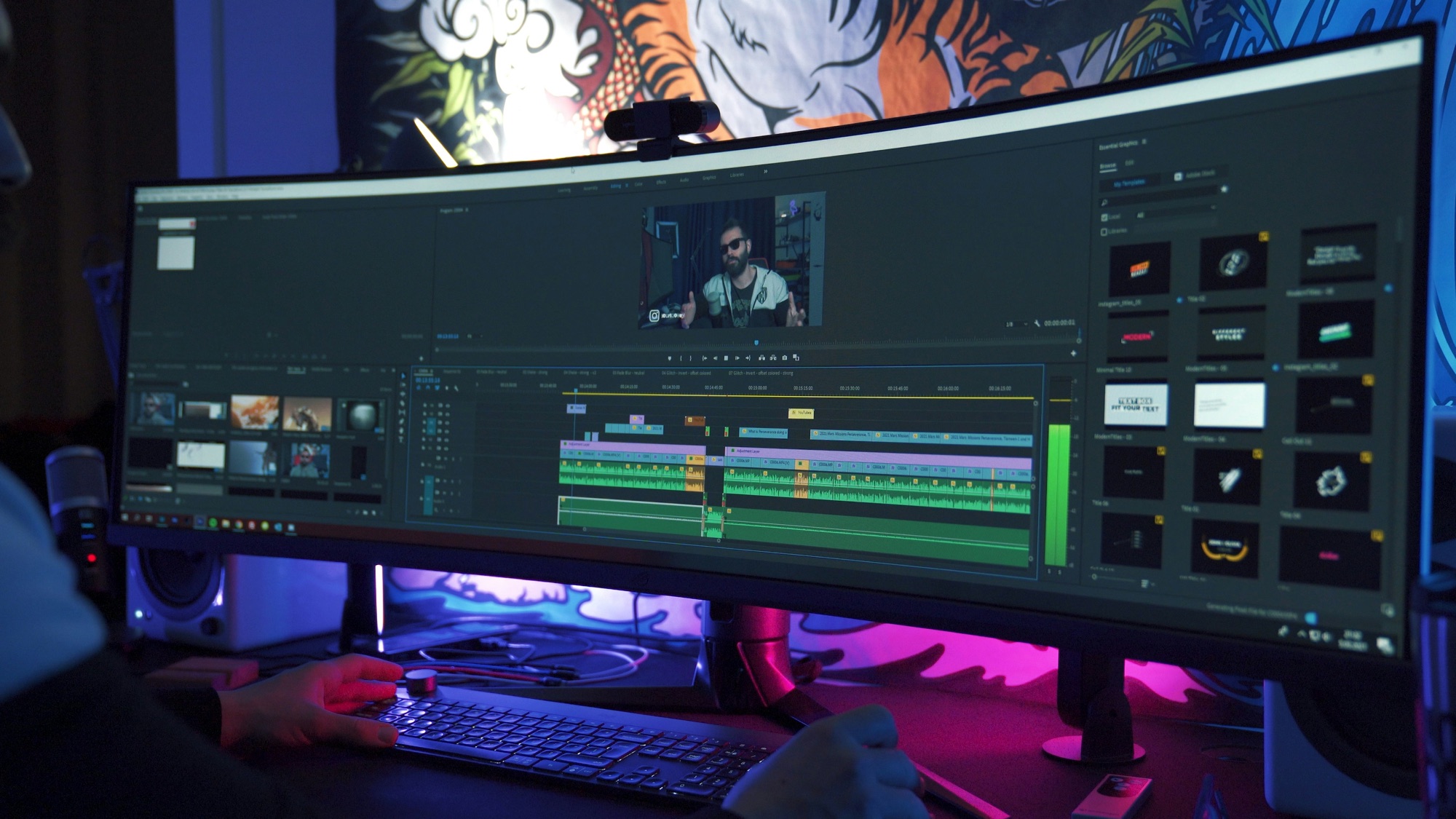Our editor working on a video in the studio