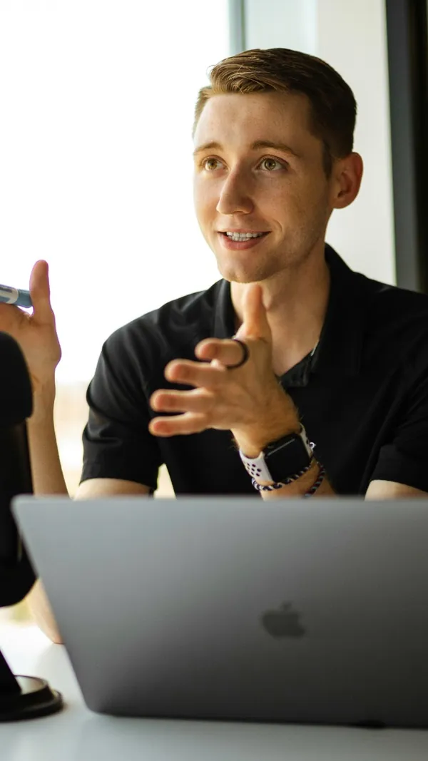 Presenter recording a social media video
